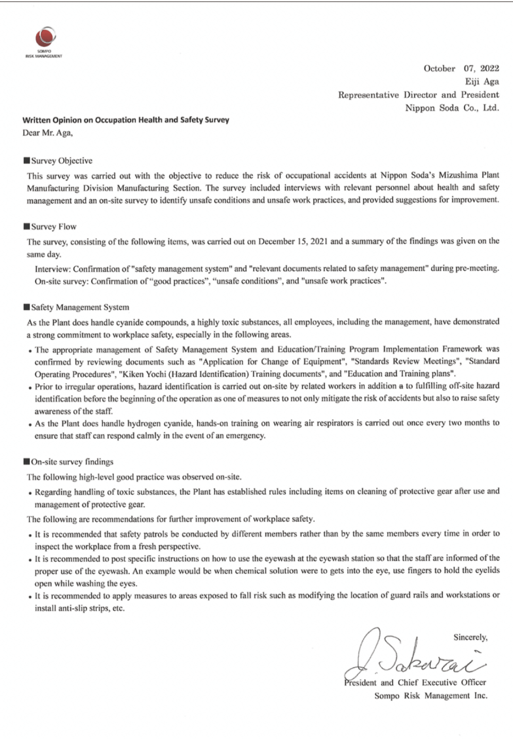 Opinion on the Occupational Health and Safety Survey